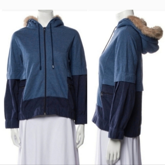 Marc by Marc Jacobs Blue Color Block Sherpa Faux Fur Lined Hoodie Large - Picture 1 of 11